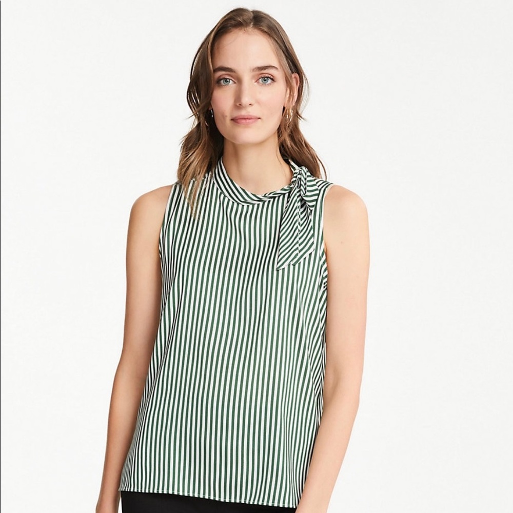 Striped Tie Neck Shell